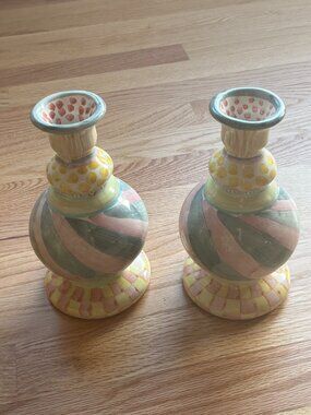 MacKenzie-Childs Cayuga Candlesticks/Vase Pair Taylor Ceramics Retired